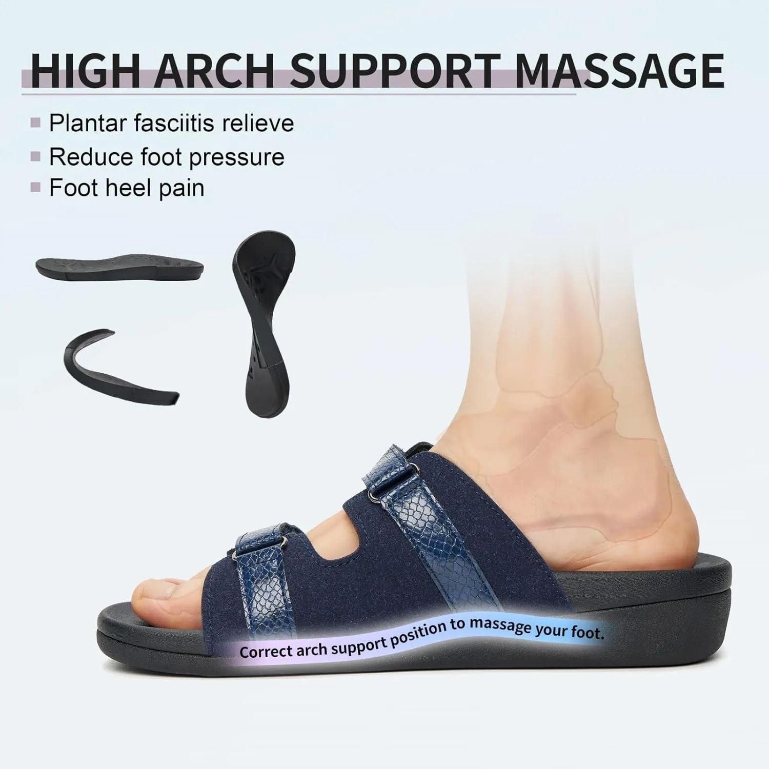 MEGNYA Women Comfortable Walking Sandals with Arch Support, Plantar Fasciitis Slides for Flat Feet Relieve, Orthopedic Sandals with Adjustable Straps