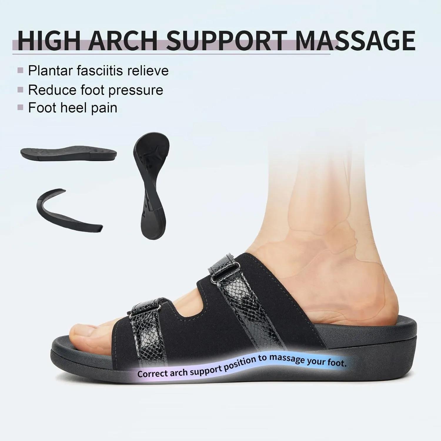 MEGNYA Women Comfortable Walking Sandals with Arch Support, Plantar Fasciitis Slides for Flat Feet Relieve, Orthopedic Sandals with Adjustable Straps