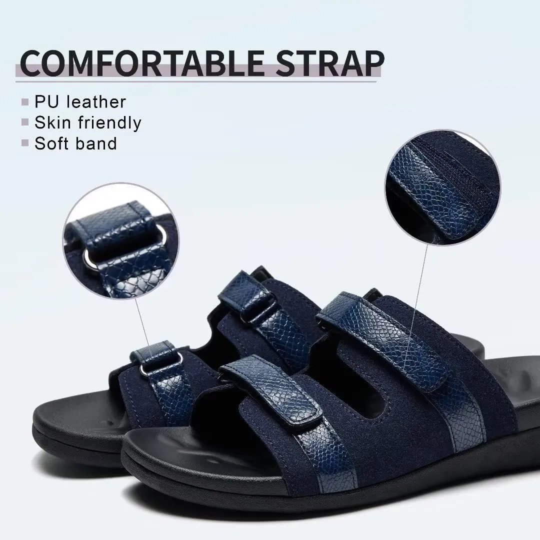 MEGNYA Women Comfortable Walking Sandals with Arch Support, Plantar Fasciitis Slides for Flat Feet Relieve, Orthopedic Sandals with Adjustable Straps