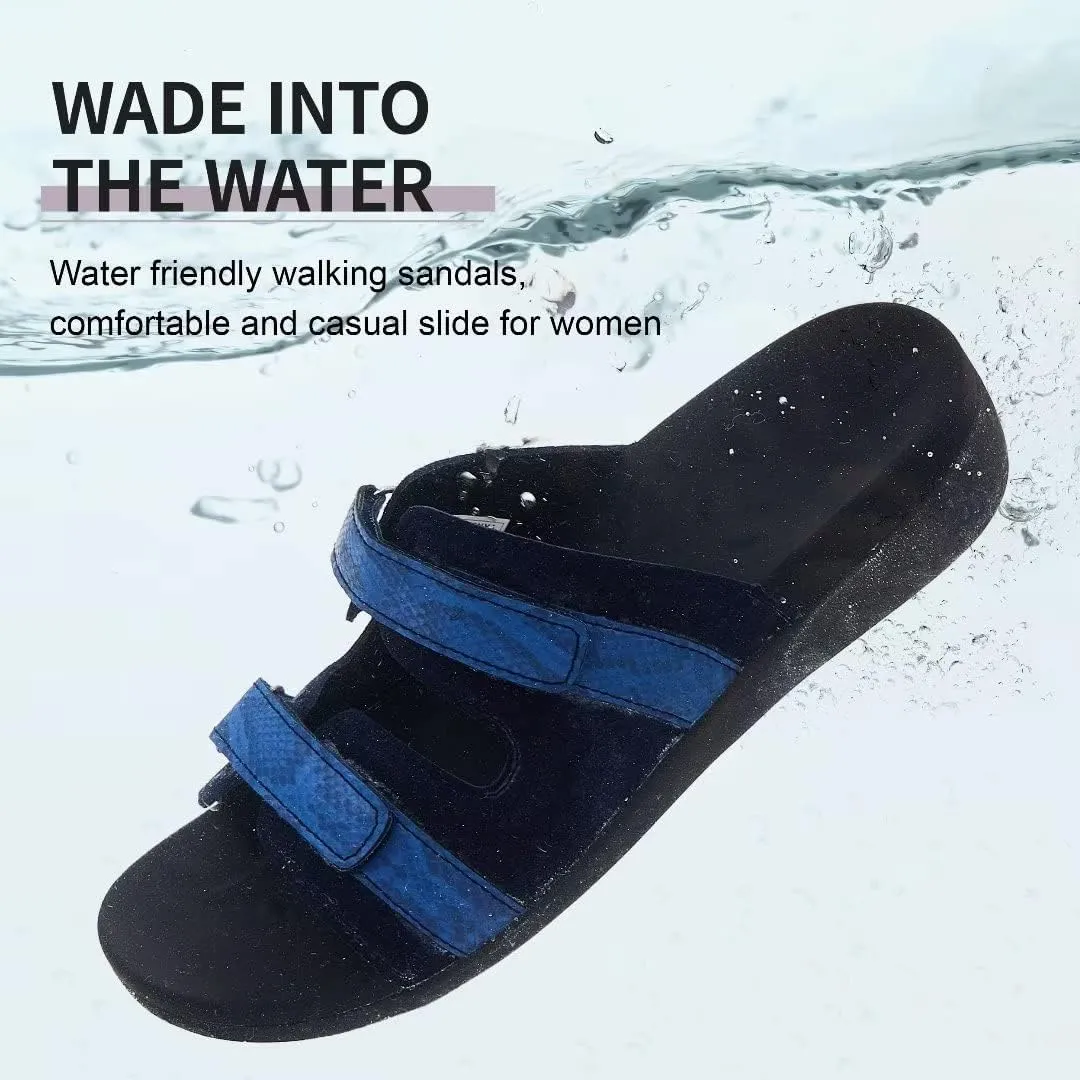 MEGNYA Women Comfortable Walking Sandals with Arch Support, Plantar Fasciitis Slides for Flat Feet Relieve, Orthopedic Sandals with Adjustable Straps