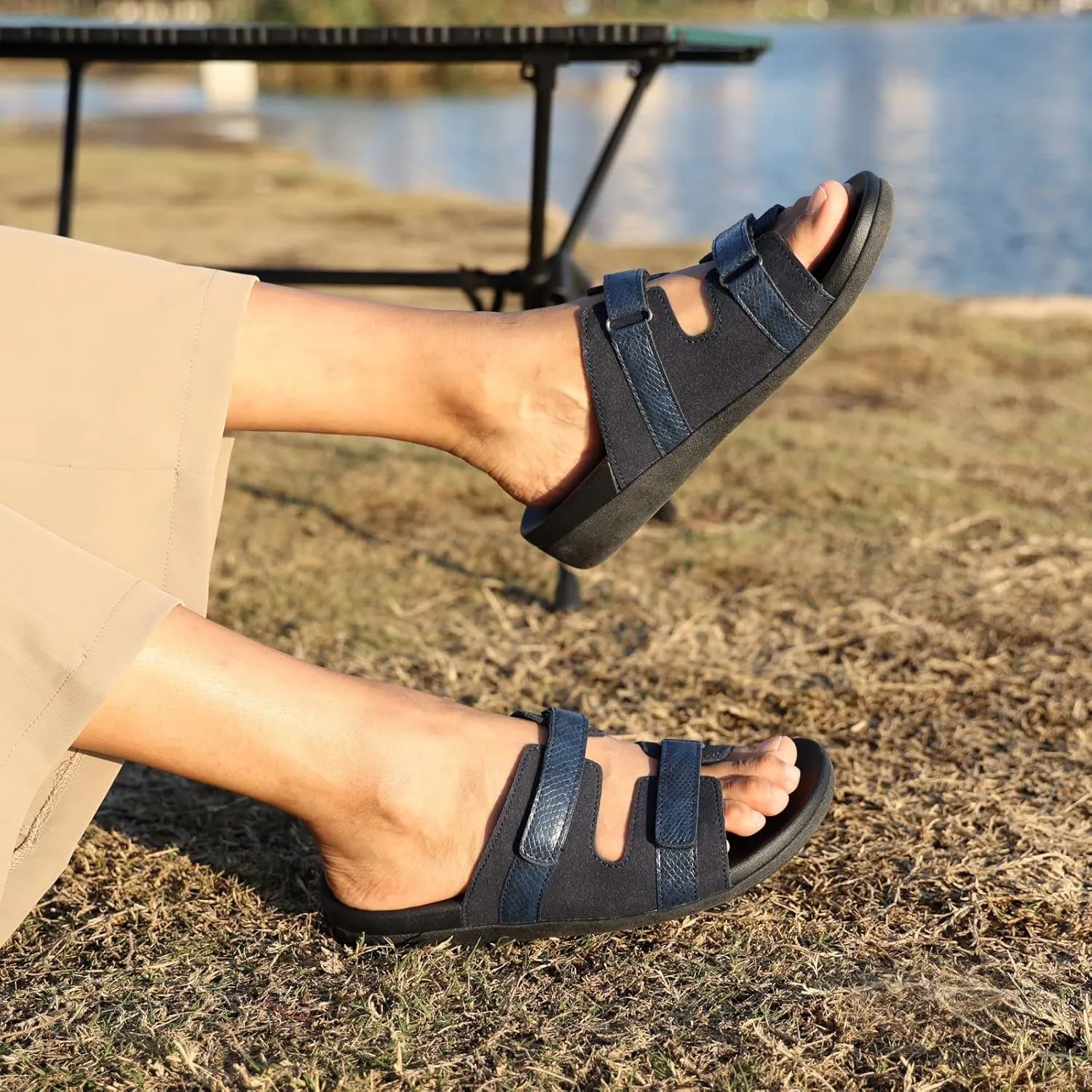 MEGNYA Women Comfortable Walking Sandals with Arch Support, Plantar Fasciitis Slides for Flat Feet Relieve, Orthopedic Sandals with Adjustable Straps