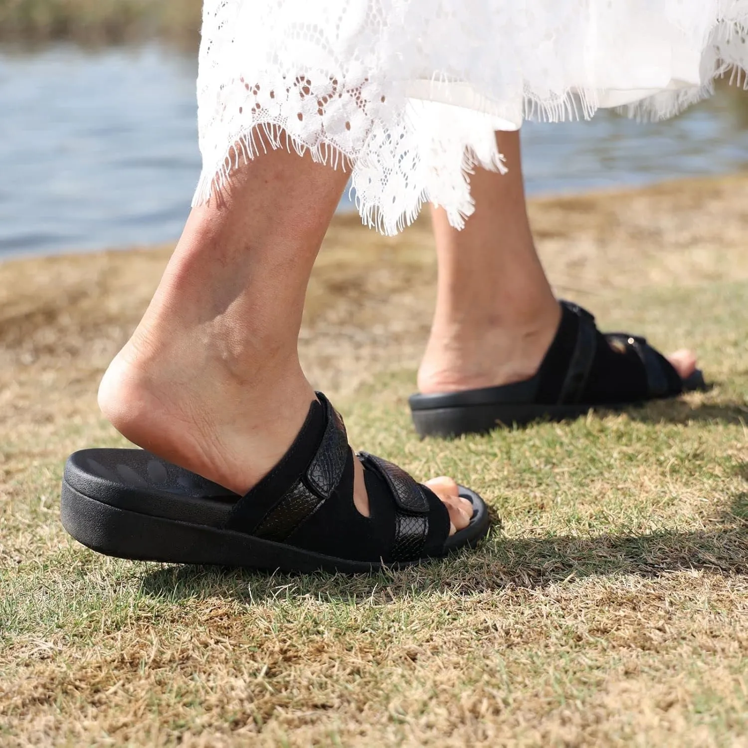 MEGNYA Women Comfortable Walking Sandals with Arch Support, Plantar Fasciitis Slides for Flat Feet Relieve, Orthopedic Sandals with Adjustable Straps