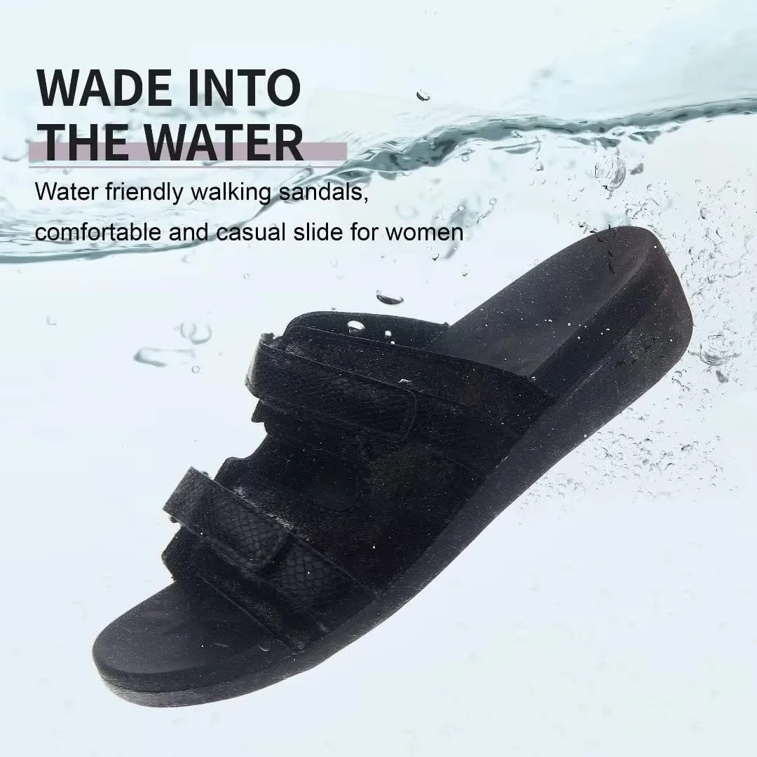 MEGNYA Women Comfortable Walking Sandals with Arch Support, Plantar Fasciitis Slides for Flat Feet Relieve, Orthopedic Sandals with Adjustable Straps