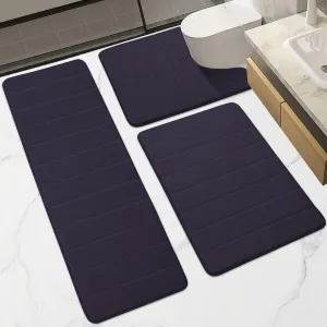 Memory Foam Bathroom Rugs Sets 3 Piece, Extra Thick Soft Absorbent Non Slip, Washable Toilet Shower Bath Mat for Bedroom, Living Room (Dark Grey, U Shape 24” X 24” 24” X 32” 17” X 48”)
