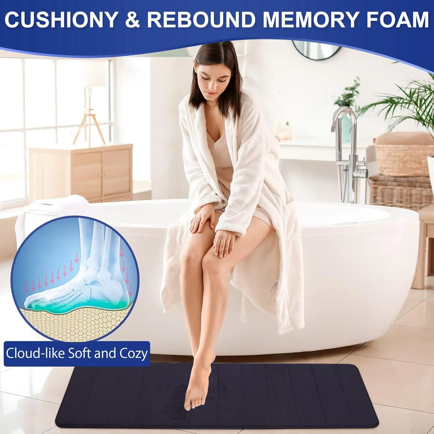 Memory Foam Bathroom Rugs Sets 3 Piece, Extra Thick Soft Absorbent Non Slip, Washable Toilet Shower Bath Mat for Bedroom, Living Room (Dark Grey, U Shape 24” X 24” 24” X 32” 17” X 48”)