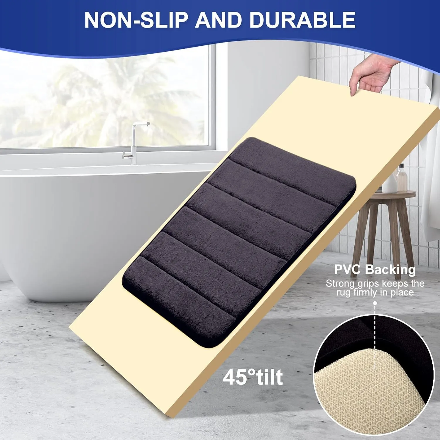 Memory Foam Bathroom Rugs Sets 3 Piece, Extra Thick Soft Absorbent Non Slip, Washable Toilet Shower Bath Mat for Bedroom, Living Room (Dark Grey, U Shape 24” X 24” 24” X 32” 17” X 48”)