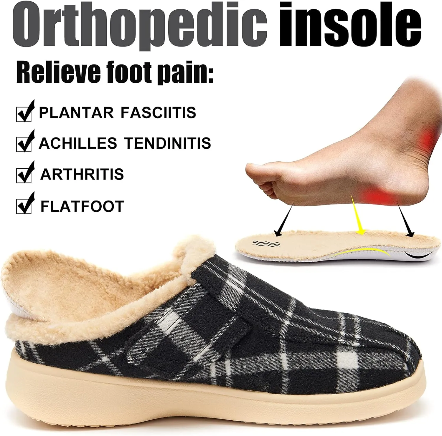 Mens Adjustable Orthopedic Slippers Shoe for Plantar Fasciitis & Foot Pain Relief with Arch Support Christmas