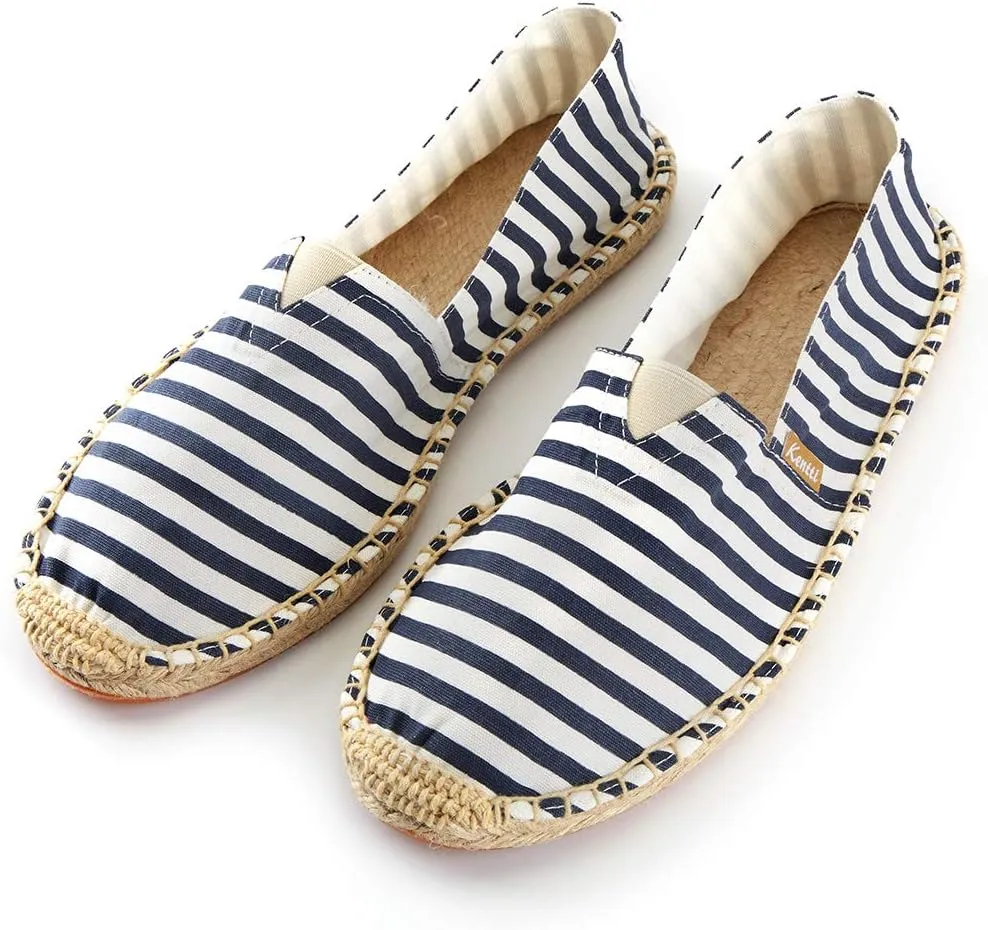 Men's Breathable Canvas Stripe Slip on Flat Espadrilles