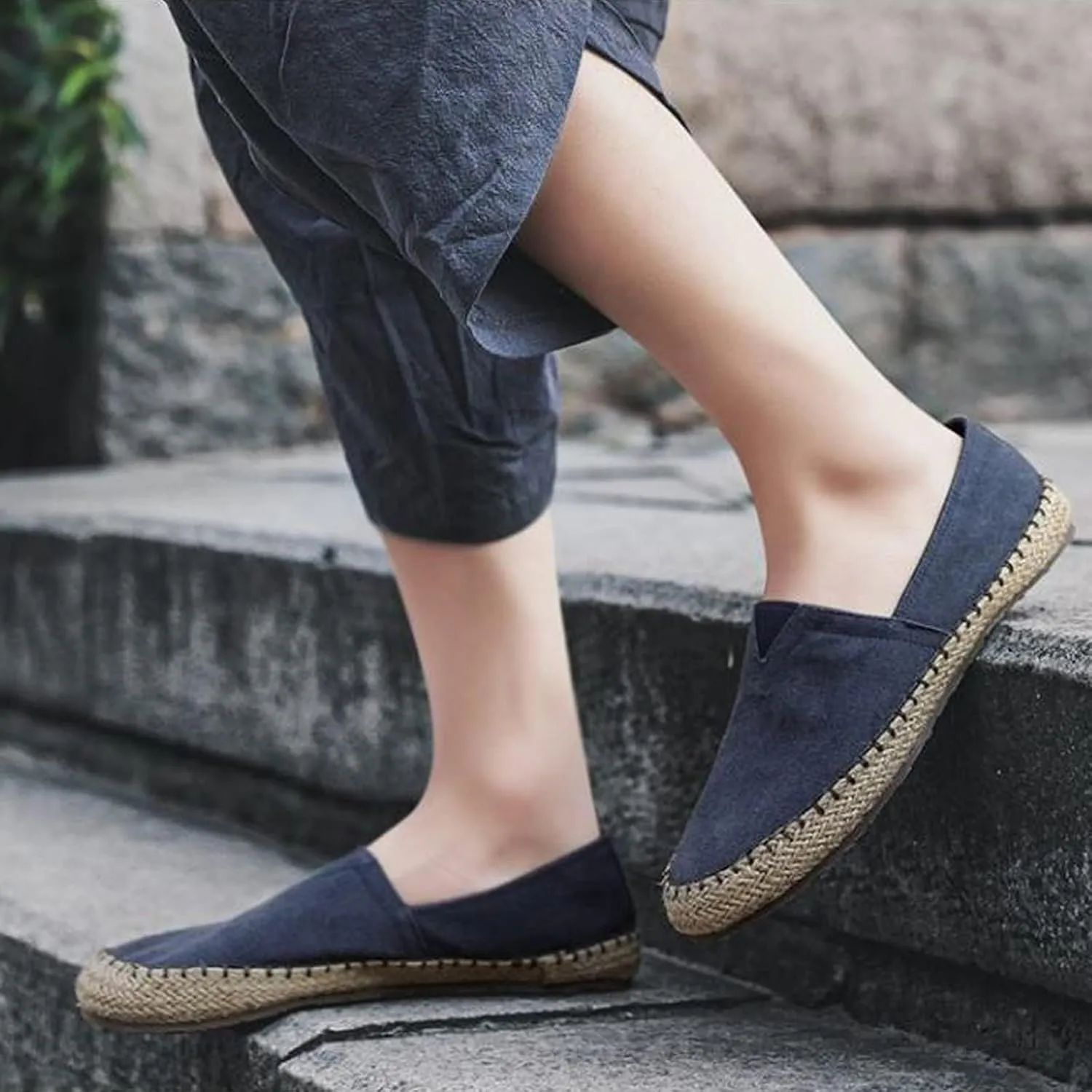 Men's Canvas Slip On Espadrille Loafer,Simple Leisure Walking Sneakers Moccasins Boat Shoes Comfortable Breathable Flats Driving Shoes