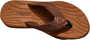 Mens Flip Flops Arch Support Waterproof Open Toe Summer Beach Leather Thong Sandals Cushion Slip on Slippers