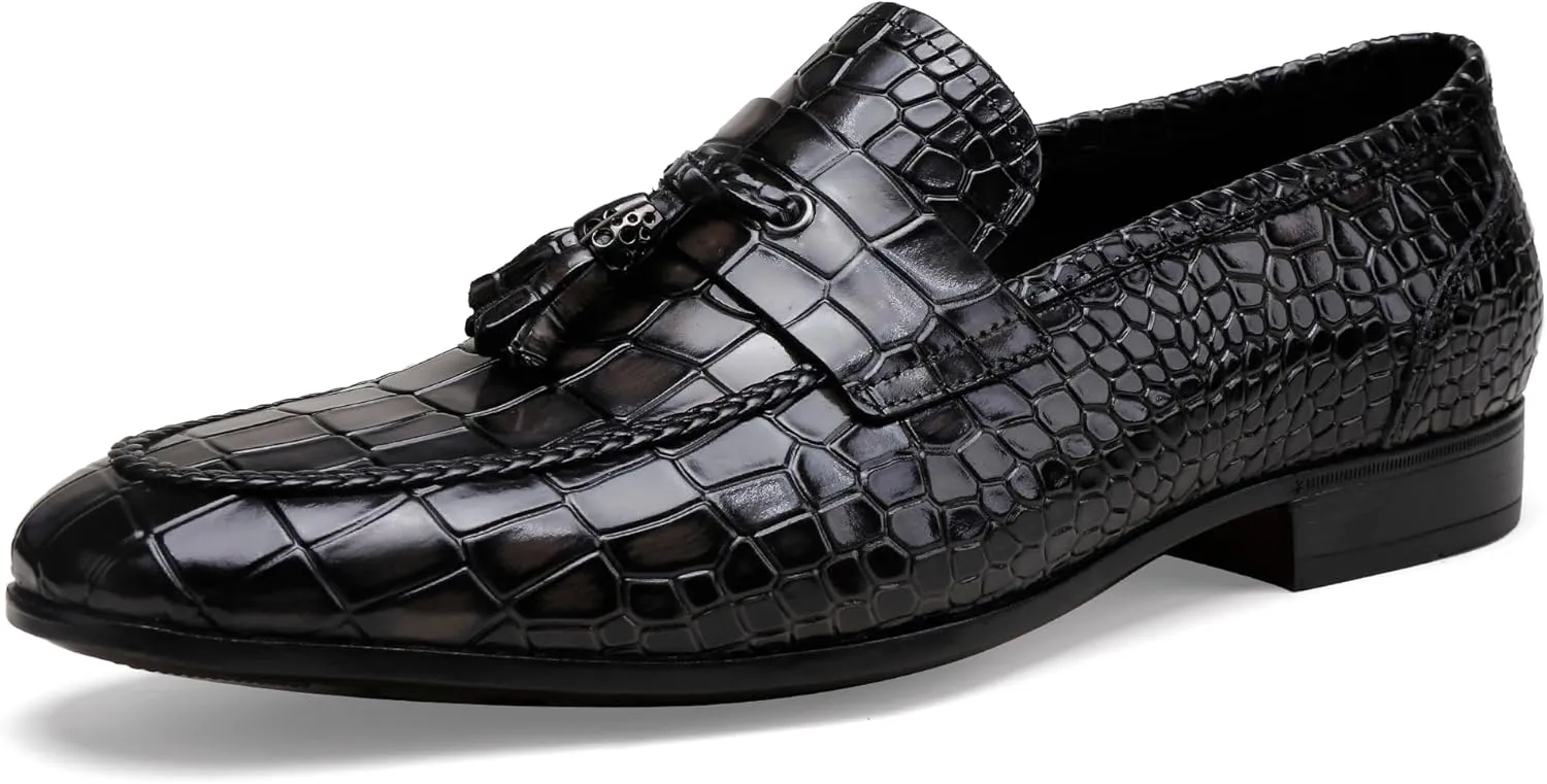 Men's Leather Penny Loafers, Casual Alligator Pattern Business Dress Shoes Slip on Driving Moccasins Loafer Shoes for Mens
