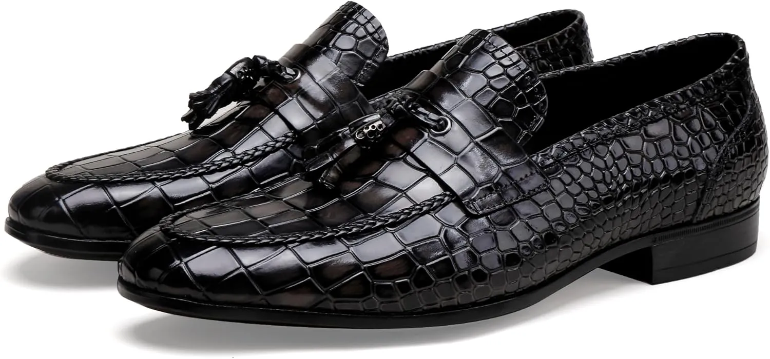 Men's Leather Penny Loafers, Casual Alligator Pattern Business Dress Shoes Slip on Driving Moccasins Loafer Shoes for Mens