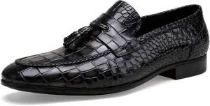 Men's Leather Penny Loafers, Casual Alligator Pattern Business Dress Shoes Slip on Driving Moccasins Loafer Shoes for Mens