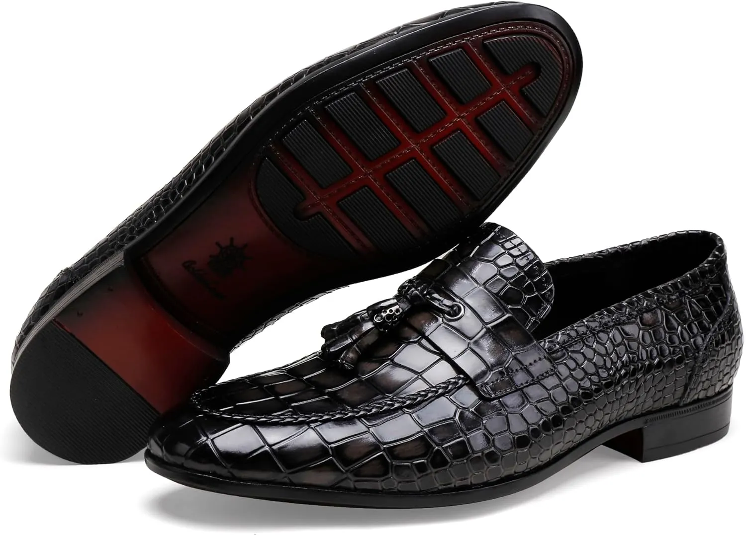 Men's Leather Penny Loafers, Casual Alligator Pattern Business Dress Shoes Slip on Driving Moccasins Loafer Shoes for Mens