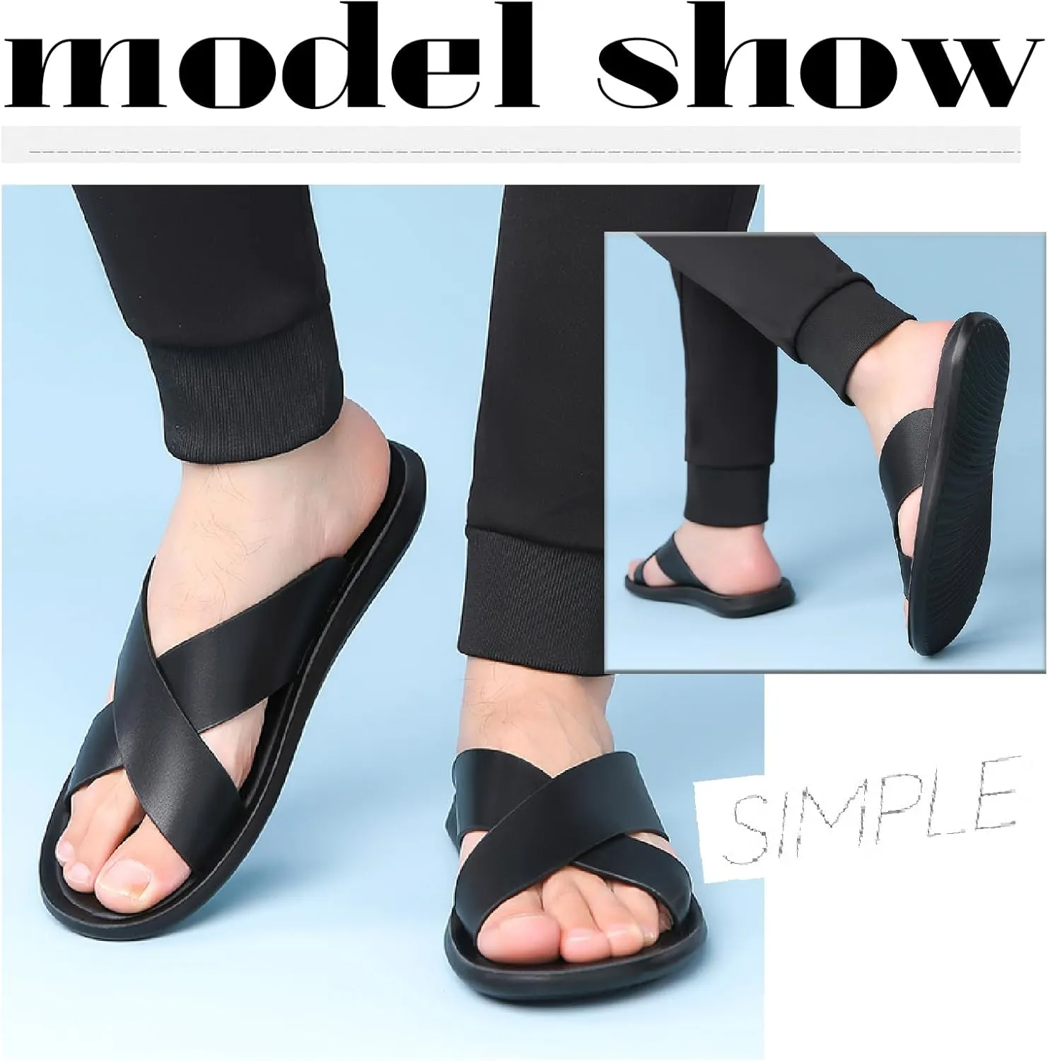 Men's Leather Slip On Slides Sandals Comfortable Lightweight Open Toe Anti-Slip Flat Summer Casual Slippers Indoor Outdoor Walking Beach Sandals