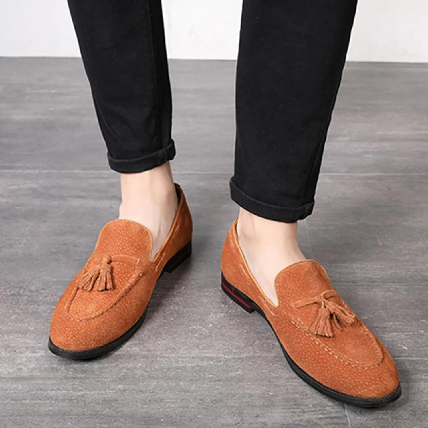 Men's Loafers Shoes, Large Size Frosted Hairstylist Shoes Slip On Business Casual Low Top Round Toe Driving Walking Shoes Comfortable Breathable Mens Shoes, 42 EU,Yellow