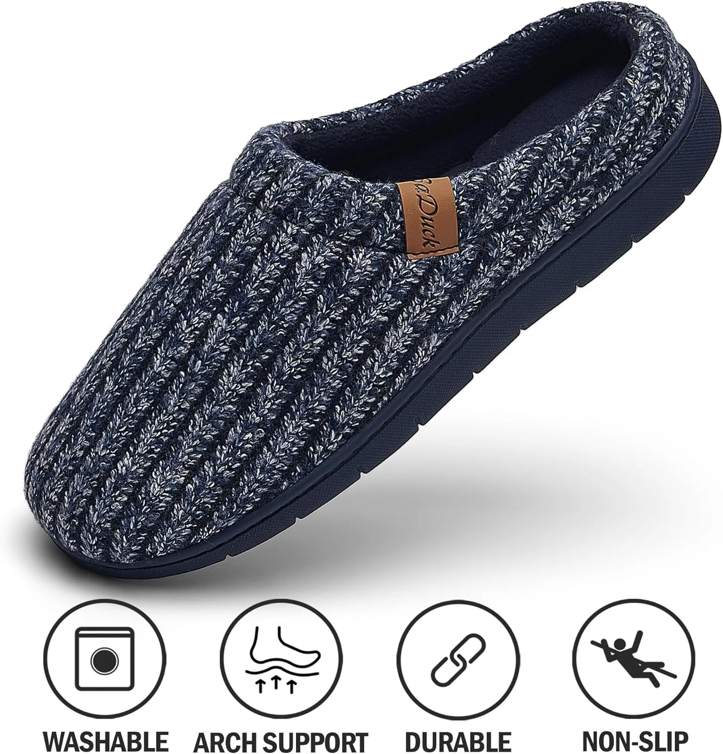 Men's Memory Foam Slippers with Arch Support, Breathable & Warm Knit House Slippers