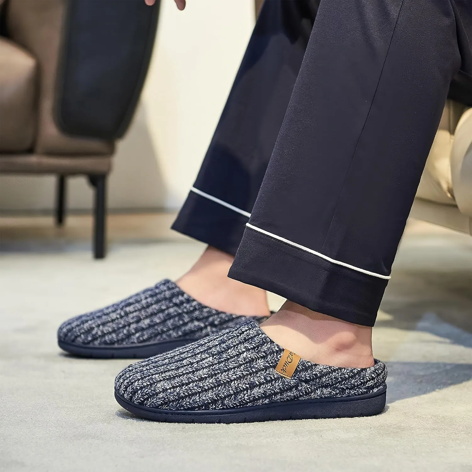 Men's Memory Foam Slippers with Arch Support, Breathable & Warm Knit House Slippers