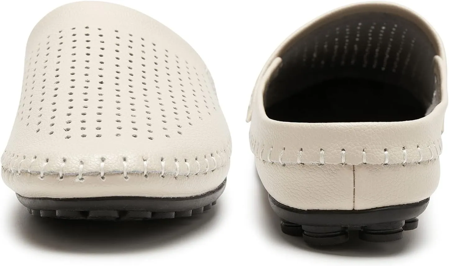 Mens Mules Clog Slippers Breathable Punching Genuine Leather Slip on Casual Backless Loafer Shoes