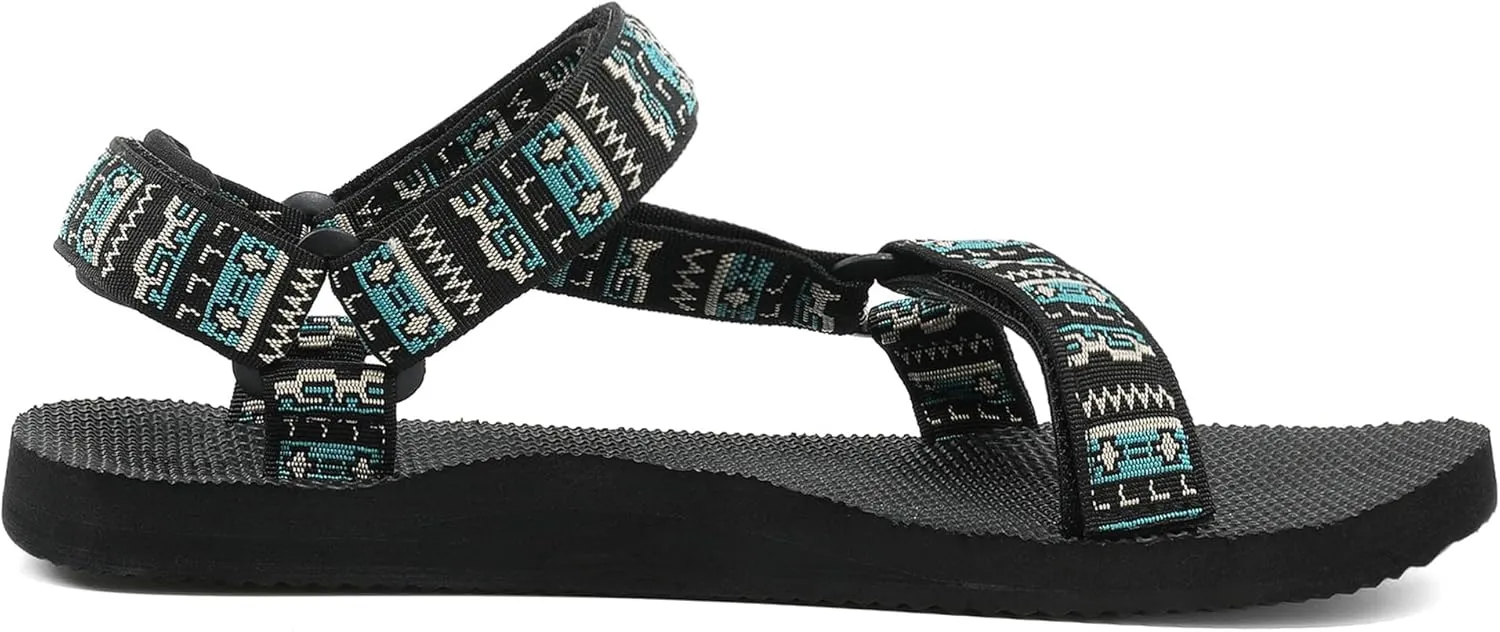 Men's Original Mesh Graphic Print Flat Sandals with Arch Support, Adjustable Hook & Loop Strap, Open Toe, Casual, Outdoor, Walking