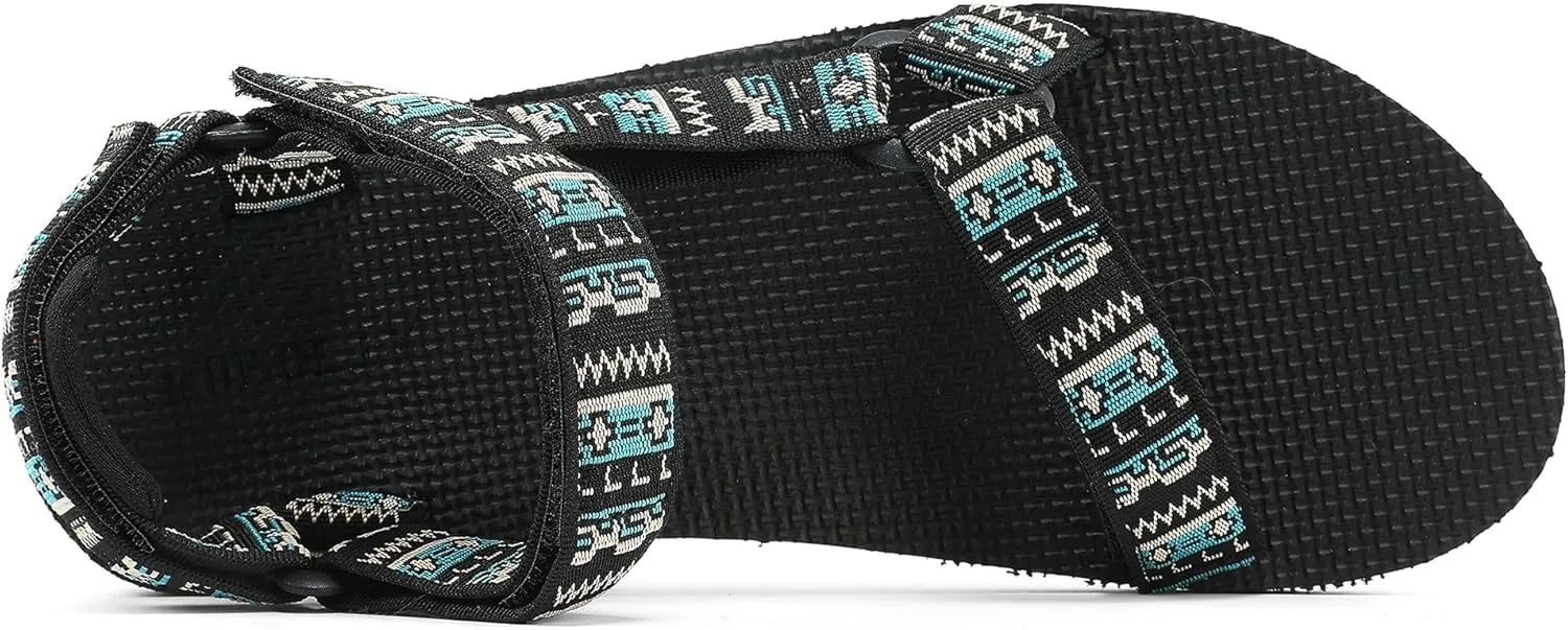 Men's Original Mesh Graphic Print Flat Sandals with Arch Support, Adjustable Hook & Loop Strap, Open Toe, Casual, Outdoor, Walking