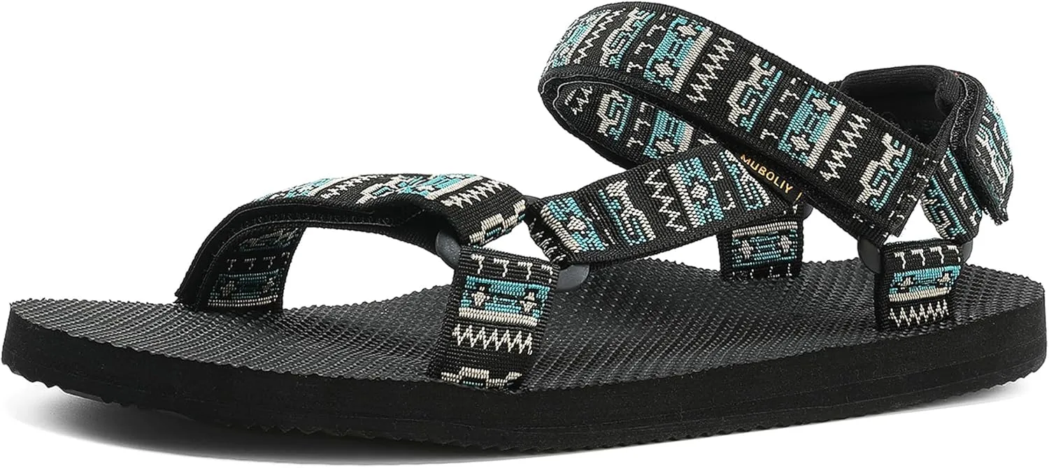 Men's Original Mesh Graphic Print Flat Sandals with Arch Support, Adjustable Hook & Loop Strap, Open Toe, Casual, Outdoor, Walking