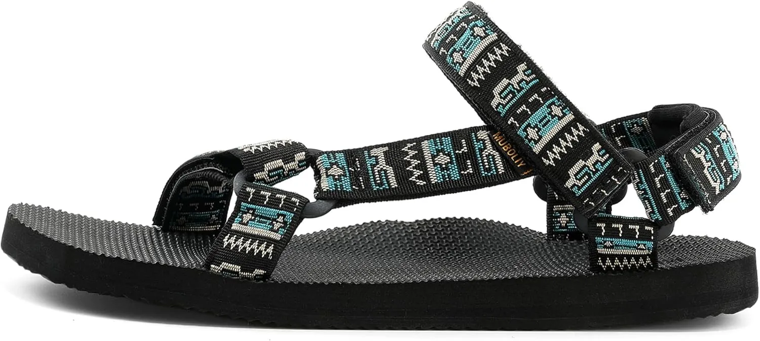 Men's Original Mesh Graphic Print Flat Sandals with Arch Support, Adjustable Hook & Loop Strap, Open Toe, Casual, Outdoor, Walking
