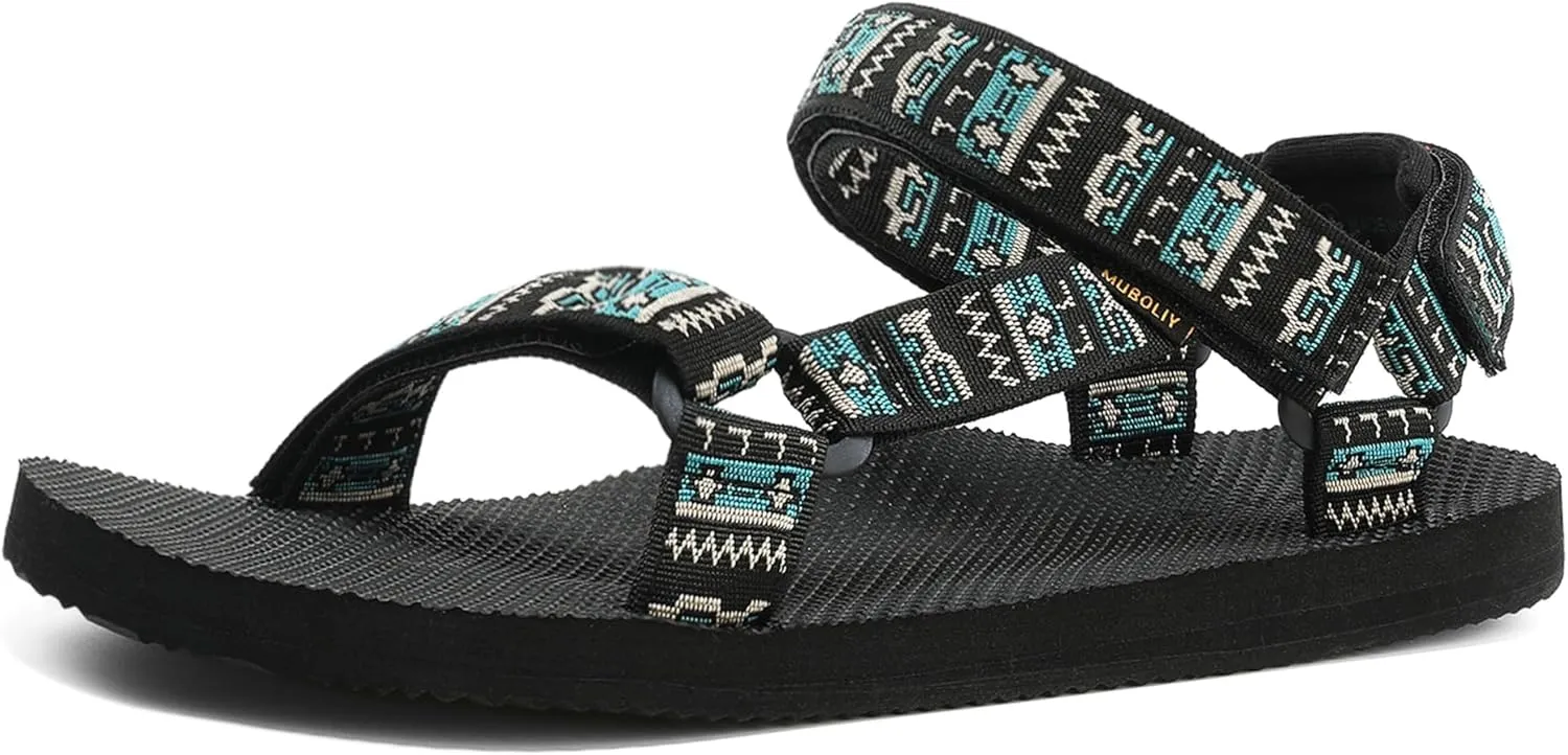 Men's Original Mesh Graphic Print Flat Sandals with Arch Support, Adjustable Hook & Loop Strap, Open Toe, Casual, Outdoor, Walking