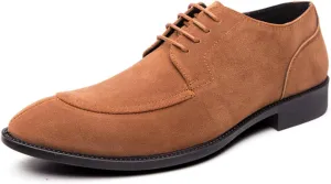 Mens Retro Suede Leather Lace Up Dress Oxfords Shoes Classic Slip On Low Top Pointed Toe Non-Slip Flats Derby Shoes for Formal Business Wedding