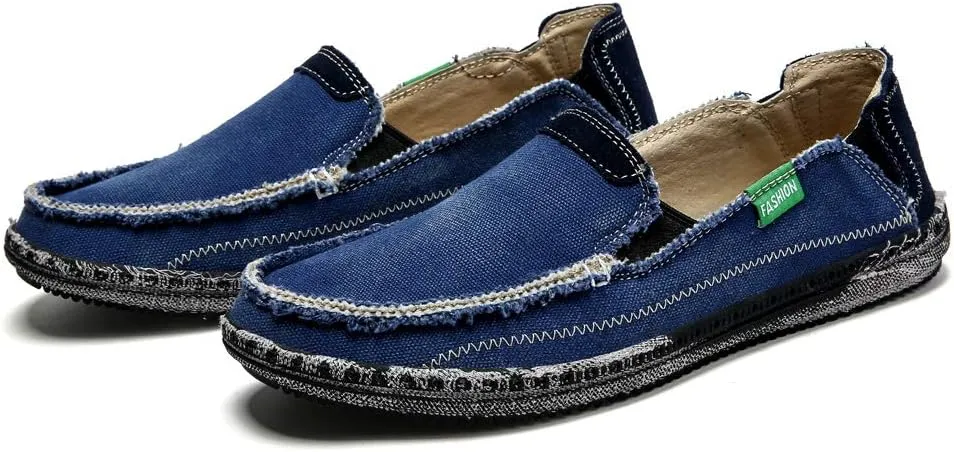 Men's Slip on Deck Shoes Loafers Canvas Boat Shoe Non Slip Casual Loafer Flat Outdoor Sneakers Walking