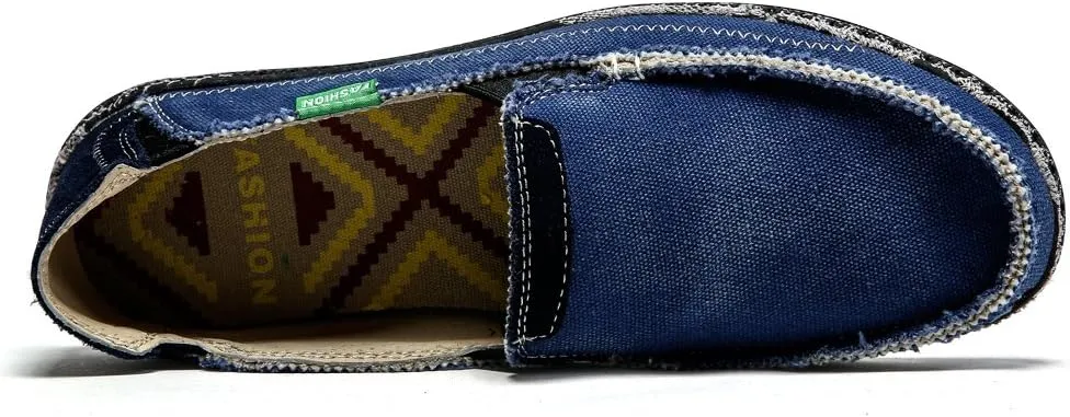Men's Slip on Deck Shoes Loafers Canvas Boat Shoe Non Slip Casual Loafer Flat Outdoor Sneakers Walking
