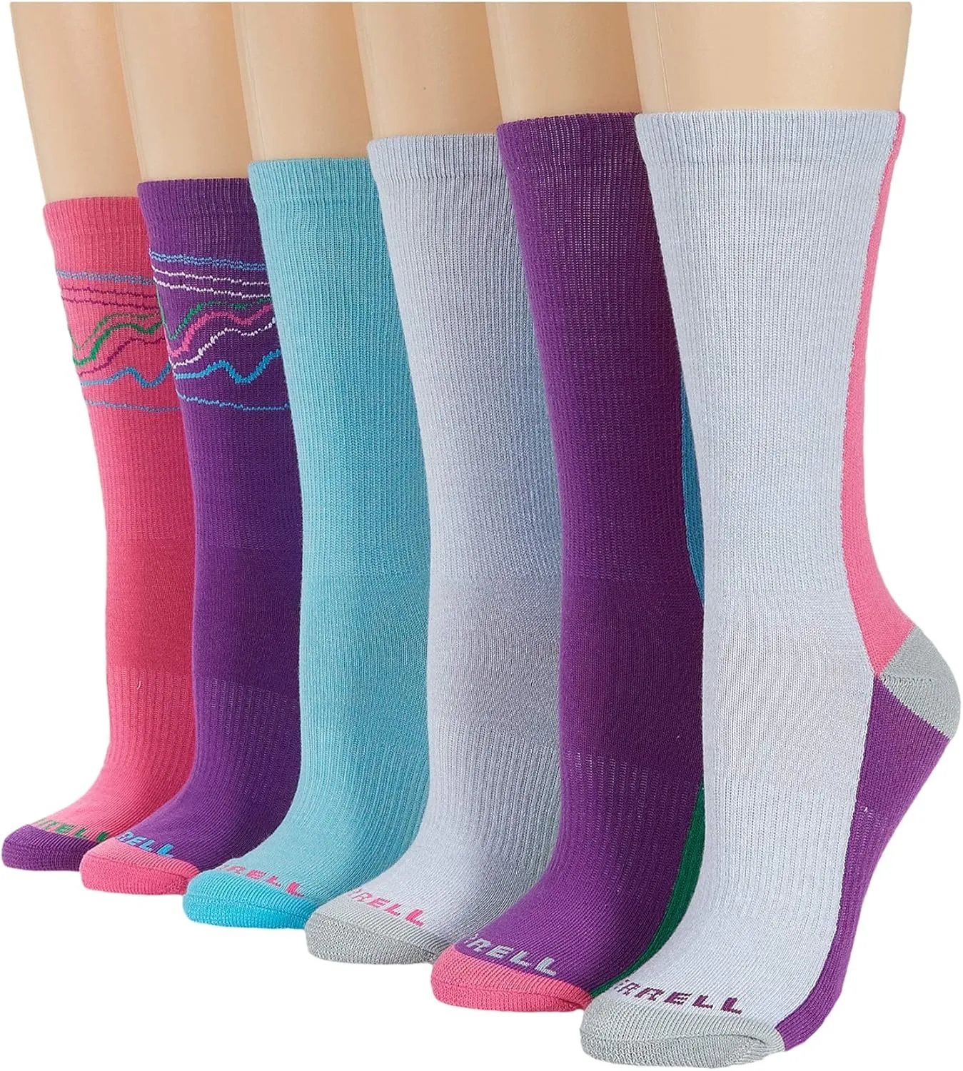 Merrell Men's Crew Socks, 6 Pack, Multi-Colored, Shoe Size: 9.5-12