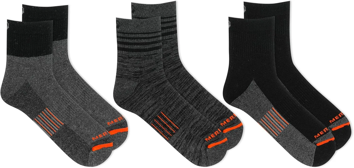 Merrell Unisex-Adult Merino Wool Work Socks - 3 Pairs - Half Cushion Comfort & Arch Support