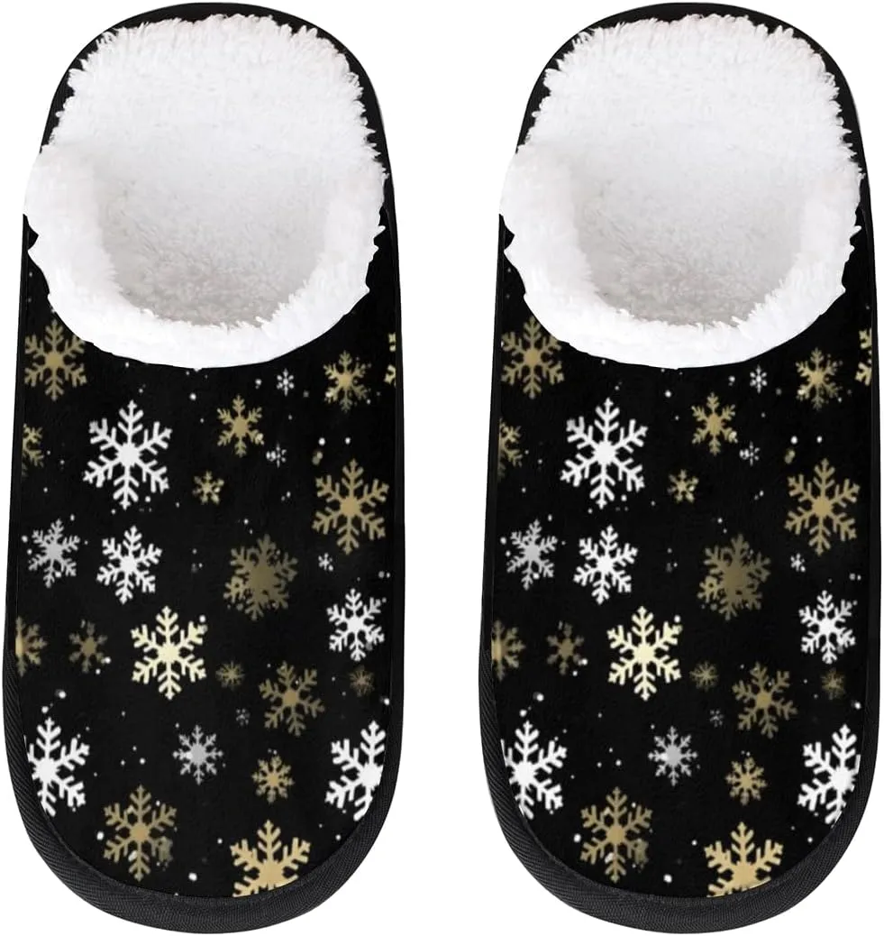 Merry Christmas Women's House Slippers Snowflakes Xmas Slip-on Fuzzy Memory Foam Slippers Anti Skid Indoor Warm Home Shoes