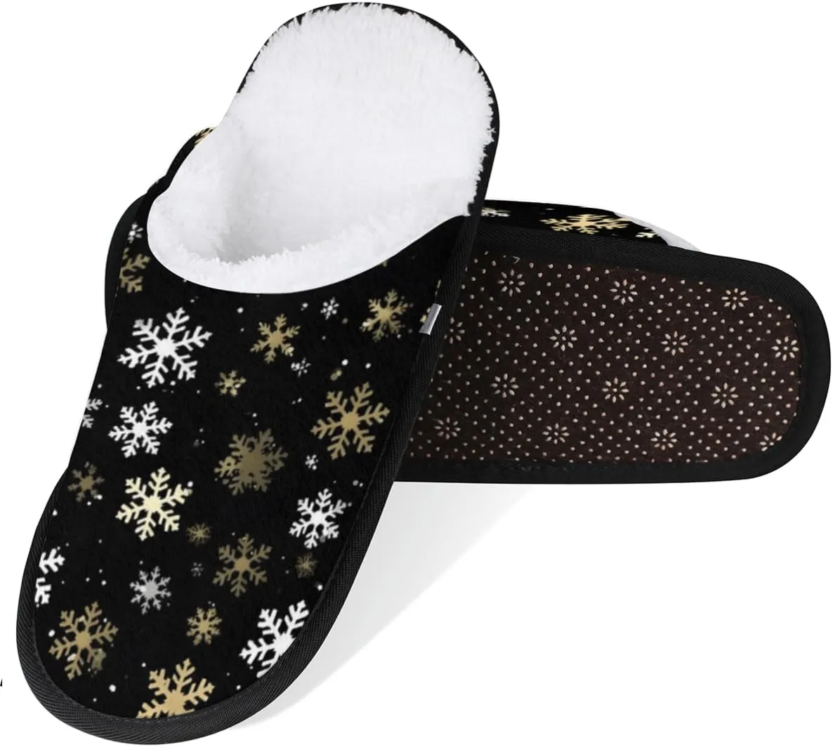 Merry Christmas Women's House Slippers Snowflakes Xmas Slip-on Fuzzy Memory Foam Slippers Anti Skid Indoor Warm Home Shoes