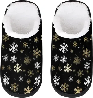Merry Christmas Women's House Slippers Snowflakes Xmas Slip-on Fuzzy Memory Foam Slippers Anti Skid Indoor Warm Home Shoes