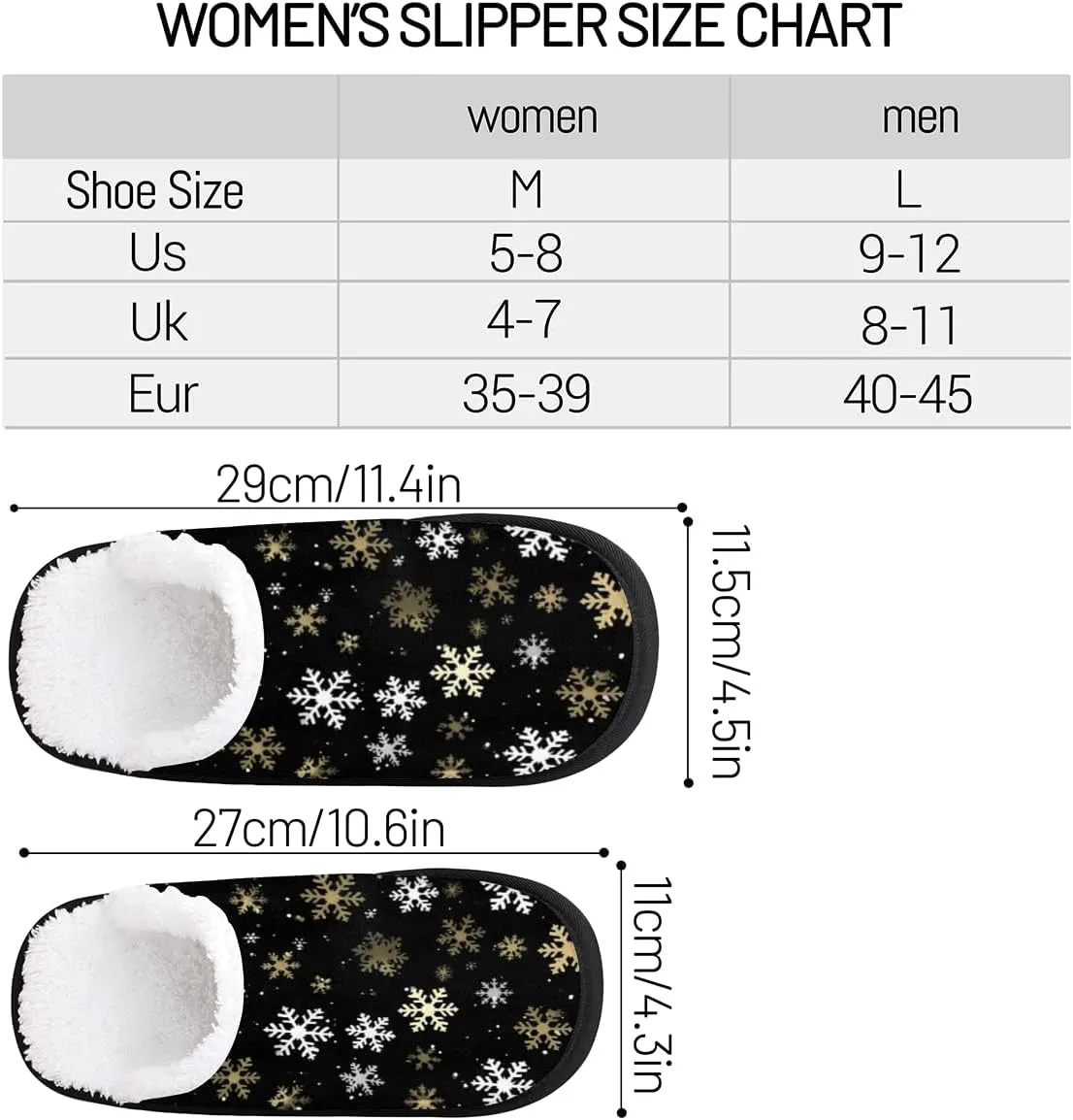 Merry Christmas Women's House Slippers Snowflakes Xmas Slip-on Fuzzy Memory Foam Slippers Anti Skid Indoor Warm Home Shoes