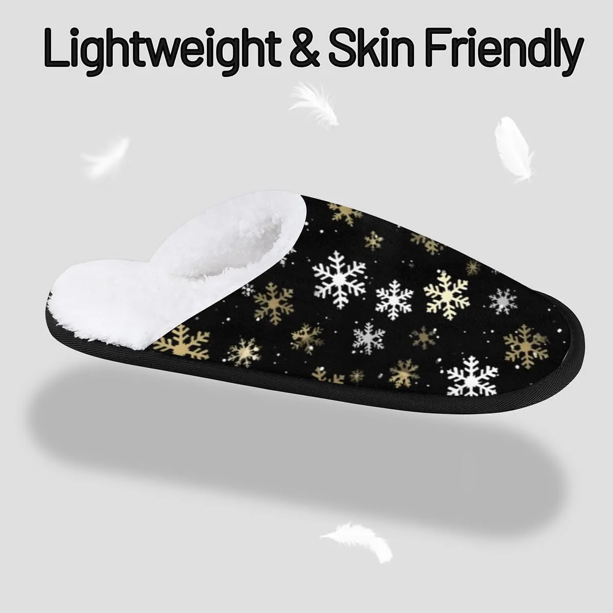 Merry Christmas Women's House Slippers Snowflakes Xmas Slip-on Fuzzy Memory Foam Slippers Anti Skid Indoor Warm Home Shoes