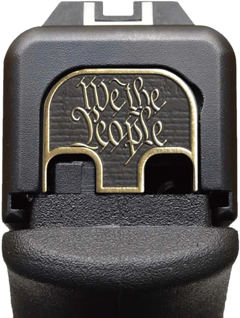 Milspin CNC Milled 3D Engraved Slide Back Plate Compatible with Glock Gen 1-5 I 3 Dimensional I Made in USA (3D We The People, 2 Tone Black/Brass, Models G17-G41, G45)