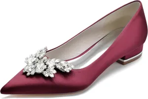 Minishion Womens Wedding Flats Bride Slip on Rhinestones Bows Evening Formal Pumps Shoes BR183