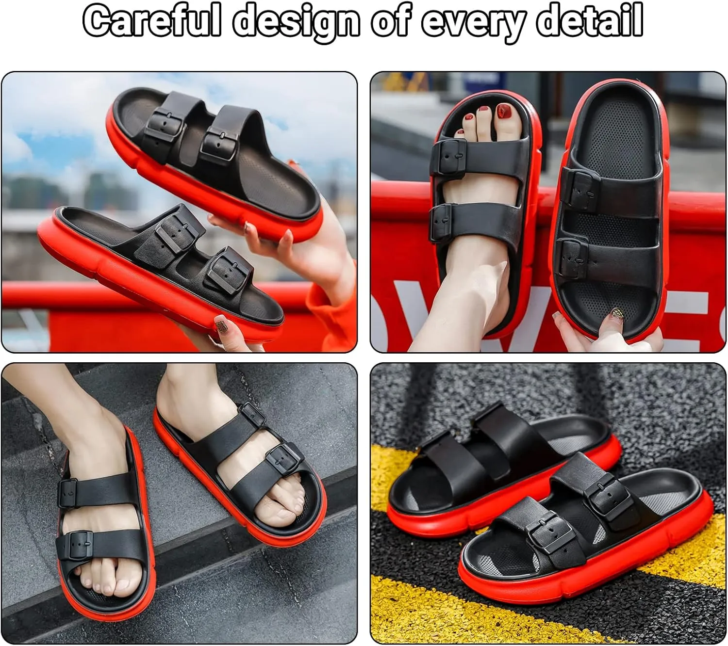 Mnplciea Women's Comfort Adjustable Double Buckle Flat Sandals Lightweight Footbed Slip on EVA Slippers