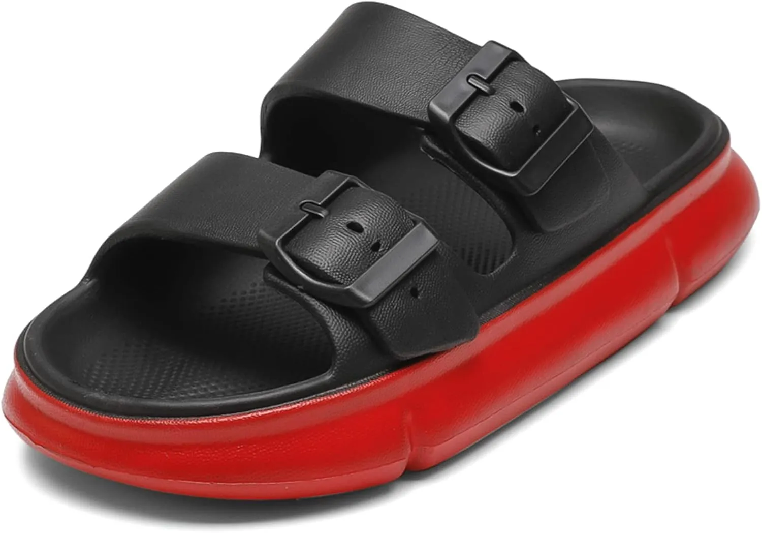 Mnplciea Women's Comfort Adjustable Double Buckle Flat Sandals Lightweight Footbed Slip on EVA Slippers