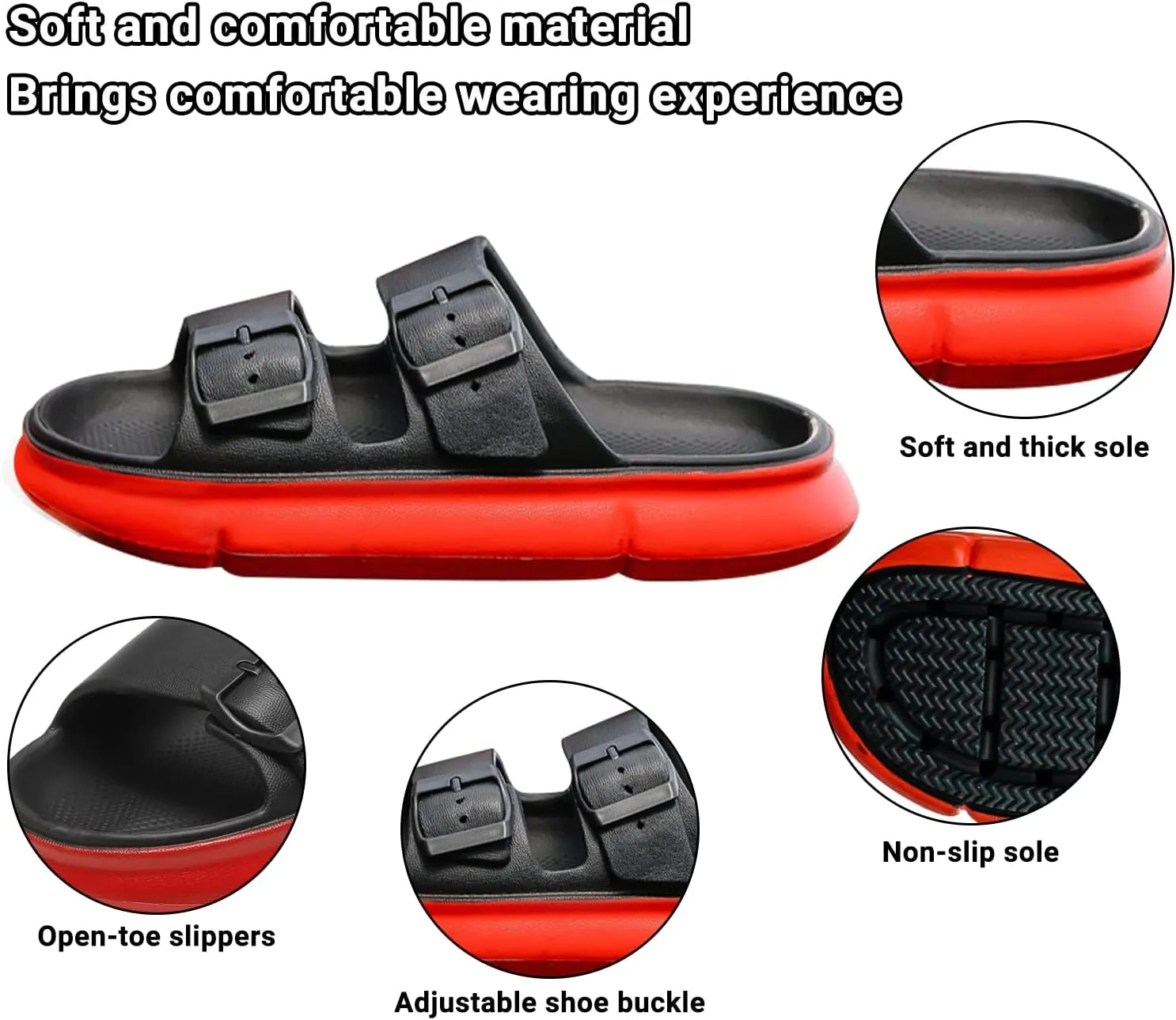 Mnplciea Women's Comfort Adjustable Double Buckle Flat Sandals Lightweight Footbed Slip on EVA Slippers