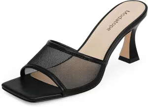 Modatope Womens Heeled Sandals Open Square Toe Heels Chunky Block Heel Slip On Sandals for Women