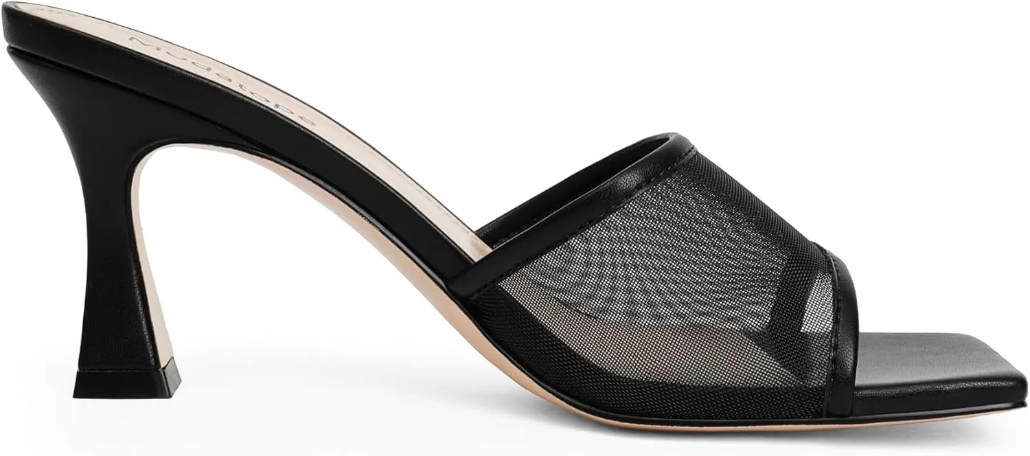 Modatope Womens Heeled Sandals Open Square Toe Heels Chunky Block Heel Slip On Sandals for Women