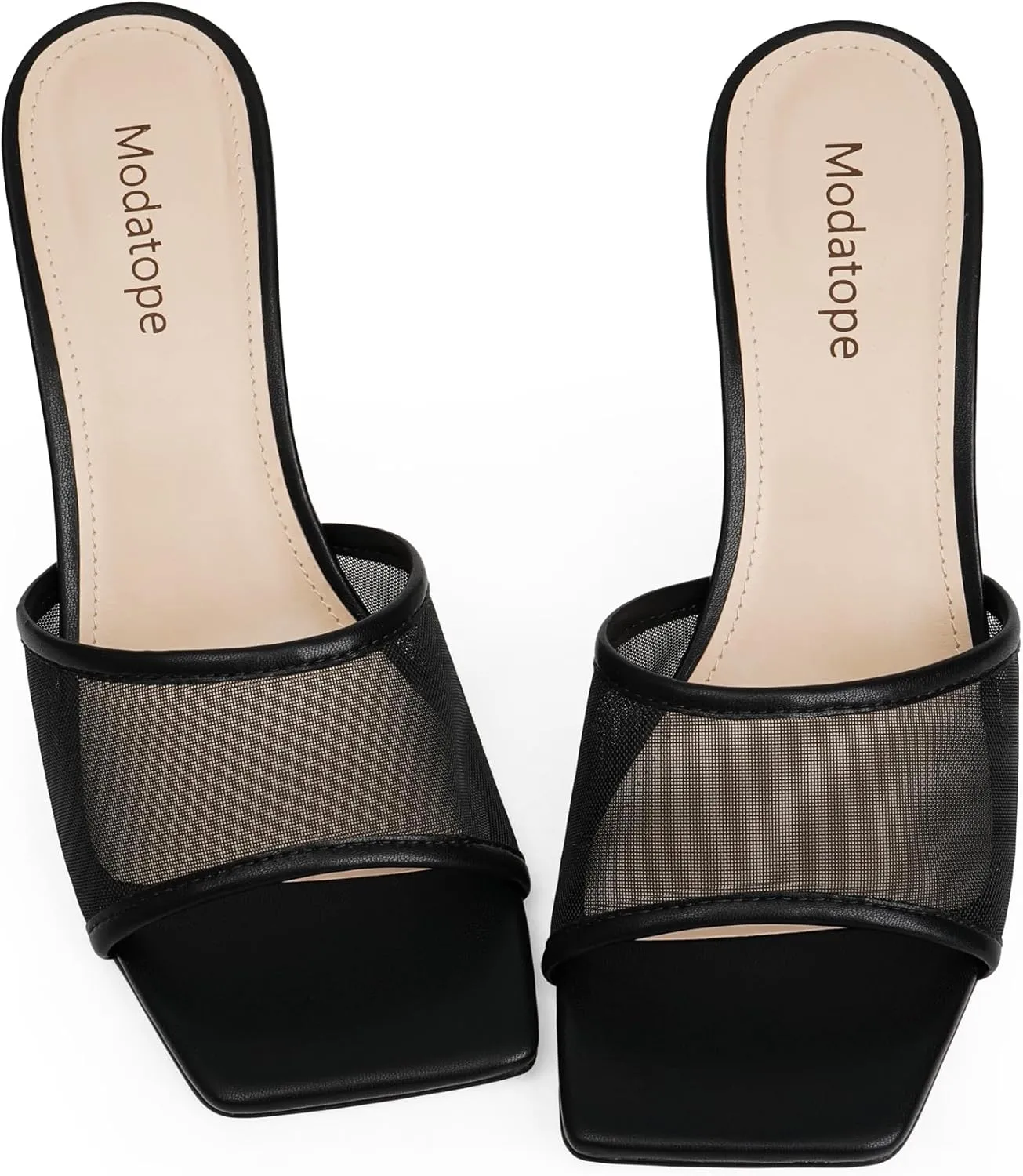 Modatope Womens Heeled Sandals Open Square Toe Heels Chunky Block Heel Slip On Sandals for Women