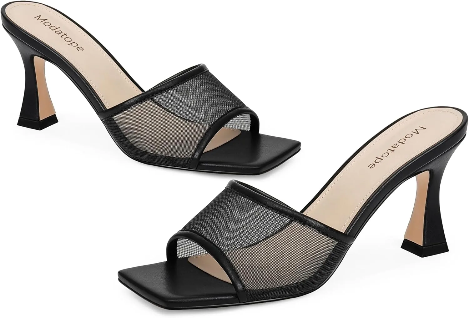 Modatope Womens Heeled Sandals Open Square Toe Heels Chunky Block Heel Slip On Sandals for Women