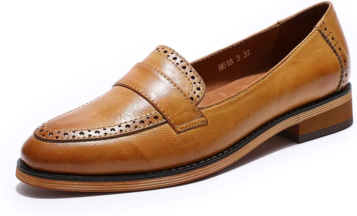 Mona flying Women's Classy Leather Penny Loafer Dress Casual Slip on Flat Office Work Shoes for Ladies