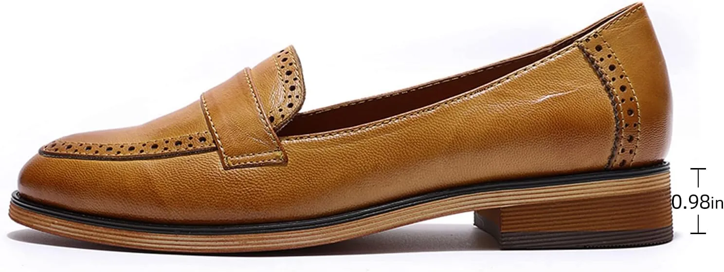Mona flying Women's Classy Leather Penny Loafer Dress Casual Slip on Flat Office Work Shoes for Ladies