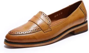Mona flying Women's Classy Leather Penny Loafer Dress Casual Slip on Flat Office Work Shoes for Ladies